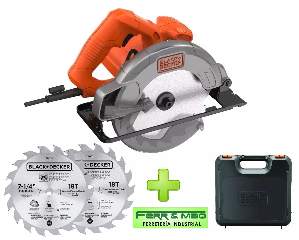 Sierra Circular Black + Decker de 7.1/4" - 1400 W con 2 Discos y Maletín - Imagen 2