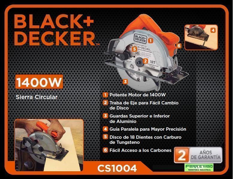 Sierra Circular Black + Decker de 7.1/4" - 1400 W con 2 Discos y Maletín - Imagen 4