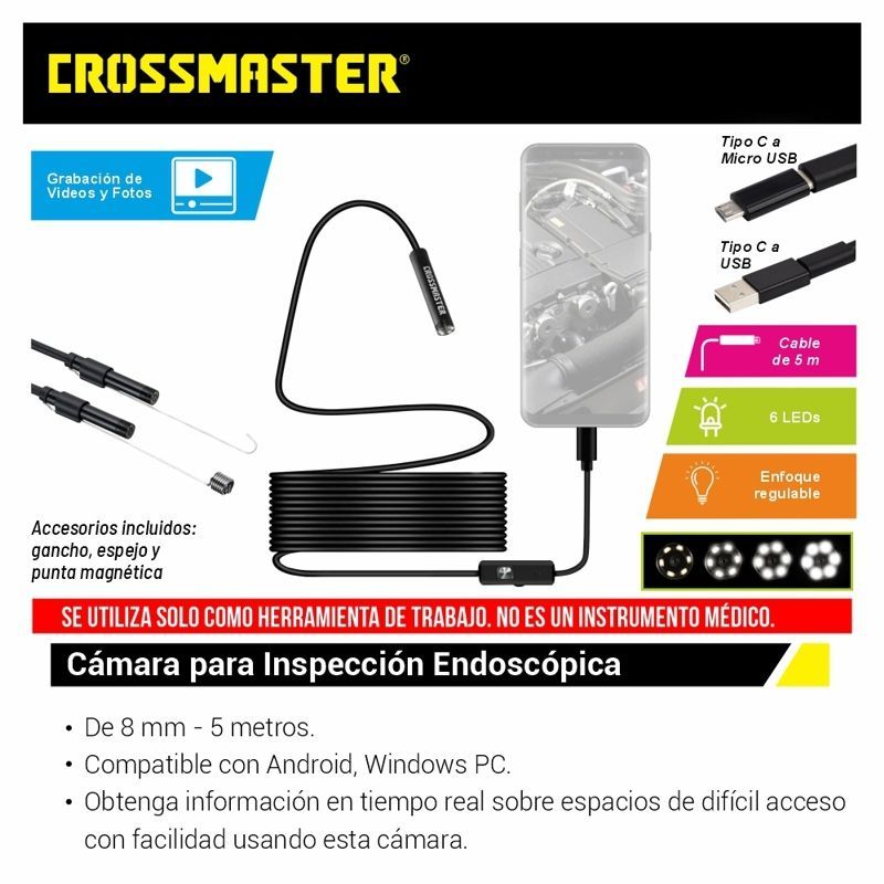 Cámara para Inspección Endoscópica CROSSMASTER 8mm - 5 metros