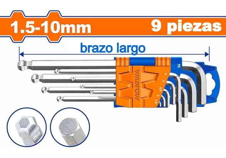 Juego de Llaves Hexagonales Punta Bola WADFOW - 9 Pzs