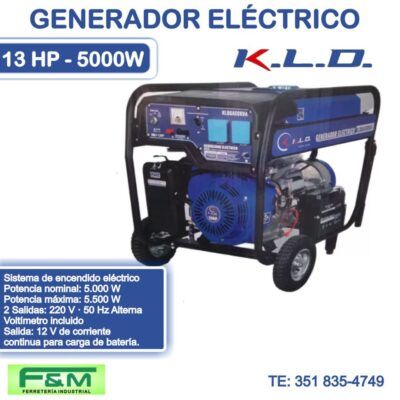Grupo Electrógeno Generador Eléctrico Monofásico KLD 5000/5500 W 13HP