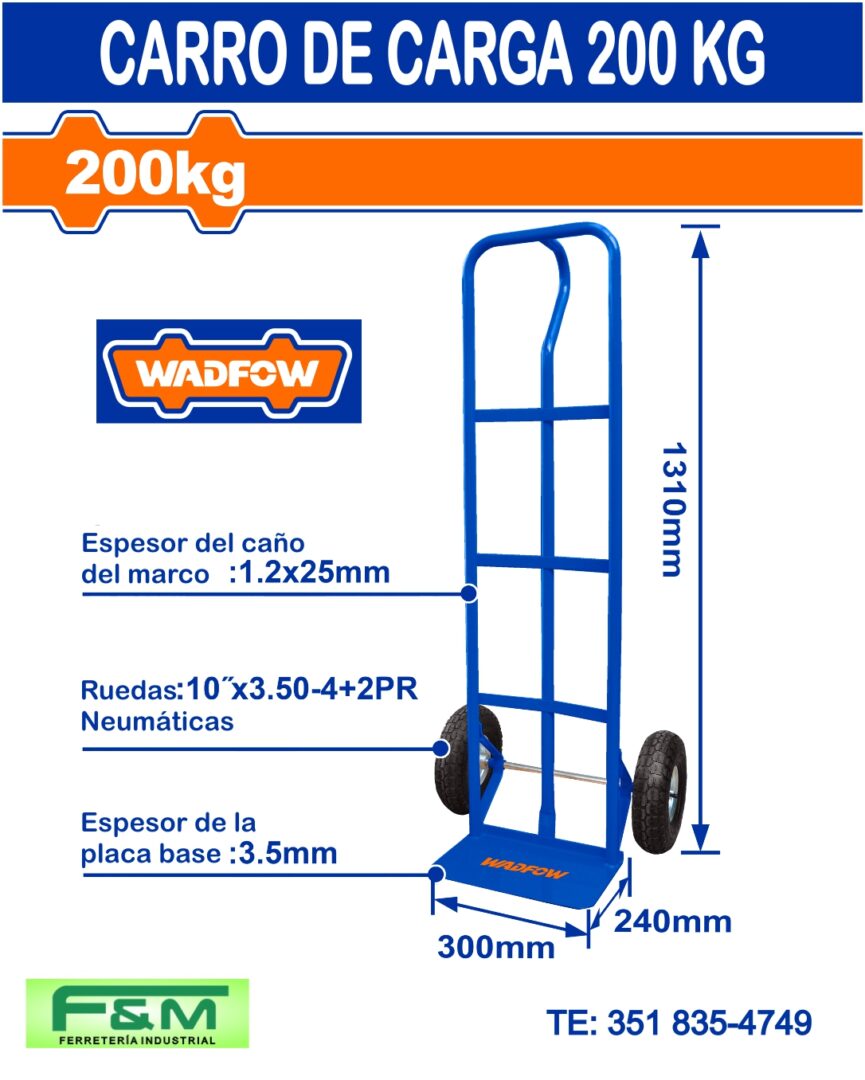 Carro de Carga 200 kg WADFOW Ruedas Neumáticas