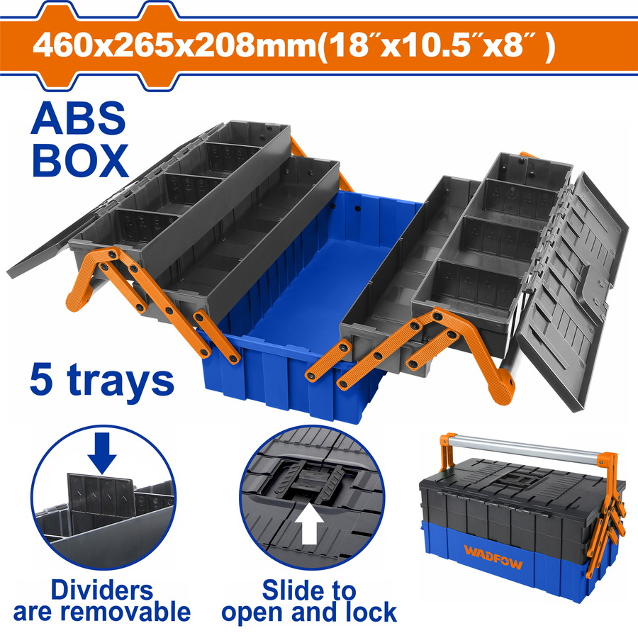 Caja para Herramientas Plástica WADFOW 5 Bandejas Asa de Acero