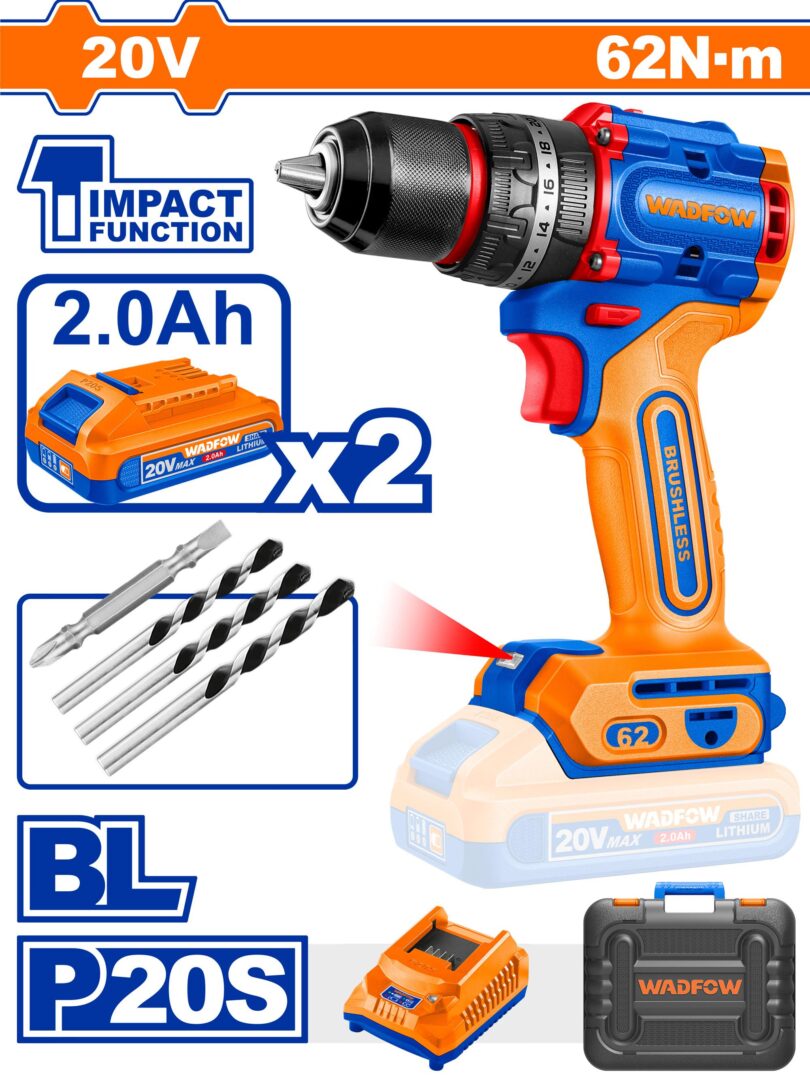 Taladro de Impacto 20 V WADFOW - Motor sin Carbones