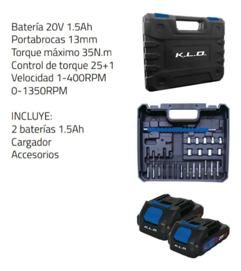 Taladro Atornillador Percutor KLD 20 V + Accesorios - Imagen 3