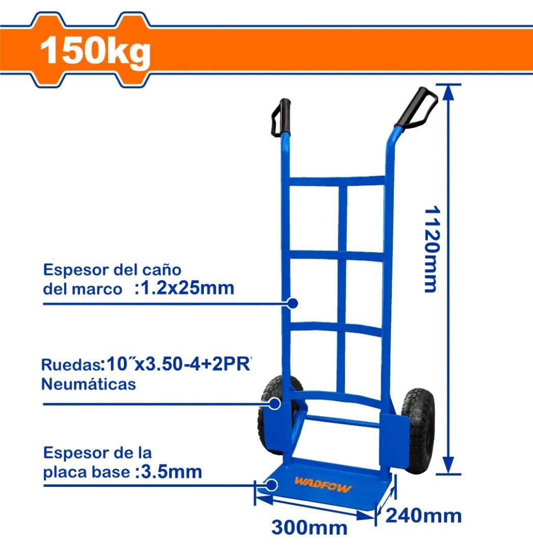 Carro de Transporte y Carga 150 kg WADFOW Ruedas Neumáticas