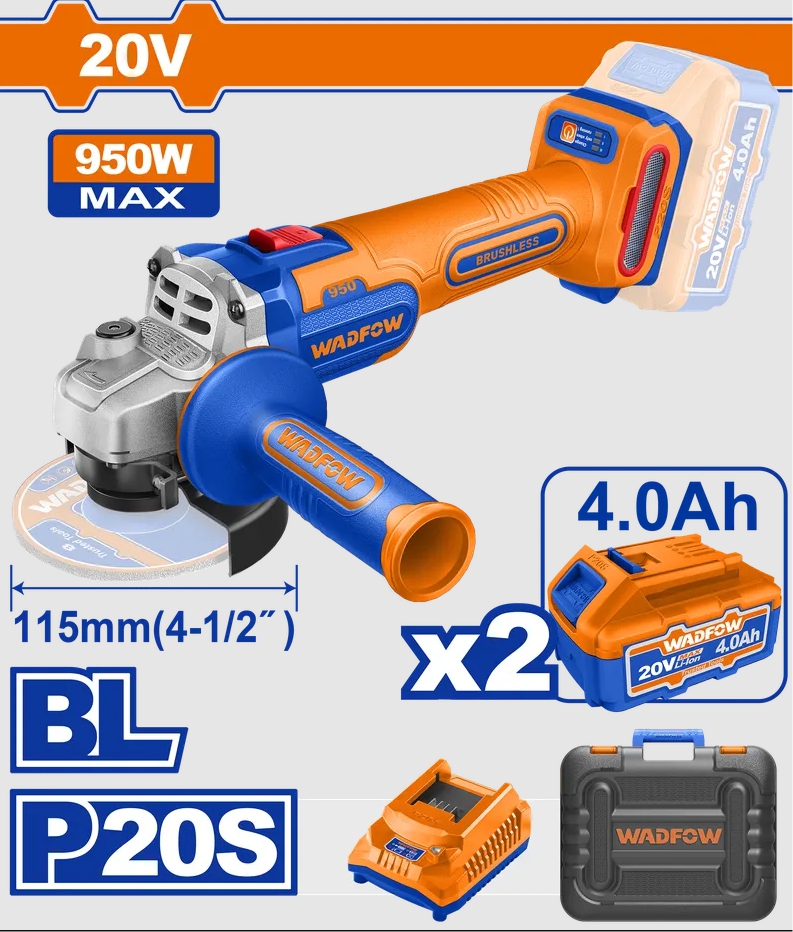 Amoladora Angular Inalámbrica WADFOW 20 V Brushless