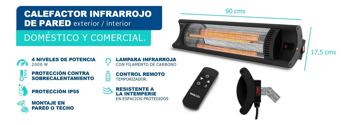 Calefactor Infrarrojo De Pared PHILCO 2000 W