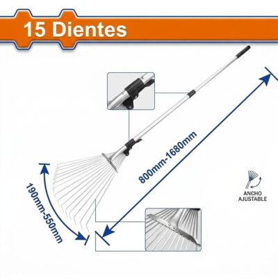 Rastrillo Barrehojas Ajustable Metálico WADFOW 15 Dientes